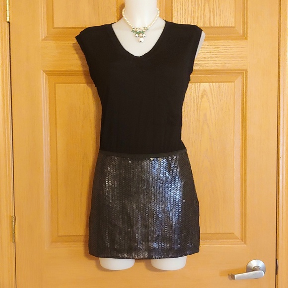 BCBGMaxAzira Black w/ Silver / Black Sequins Dress - Picture 3 of 8